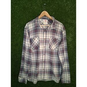 Levi’s Men’s Large L Plaid Flannel Shirt Long Sleeve Button Down Blue Red White